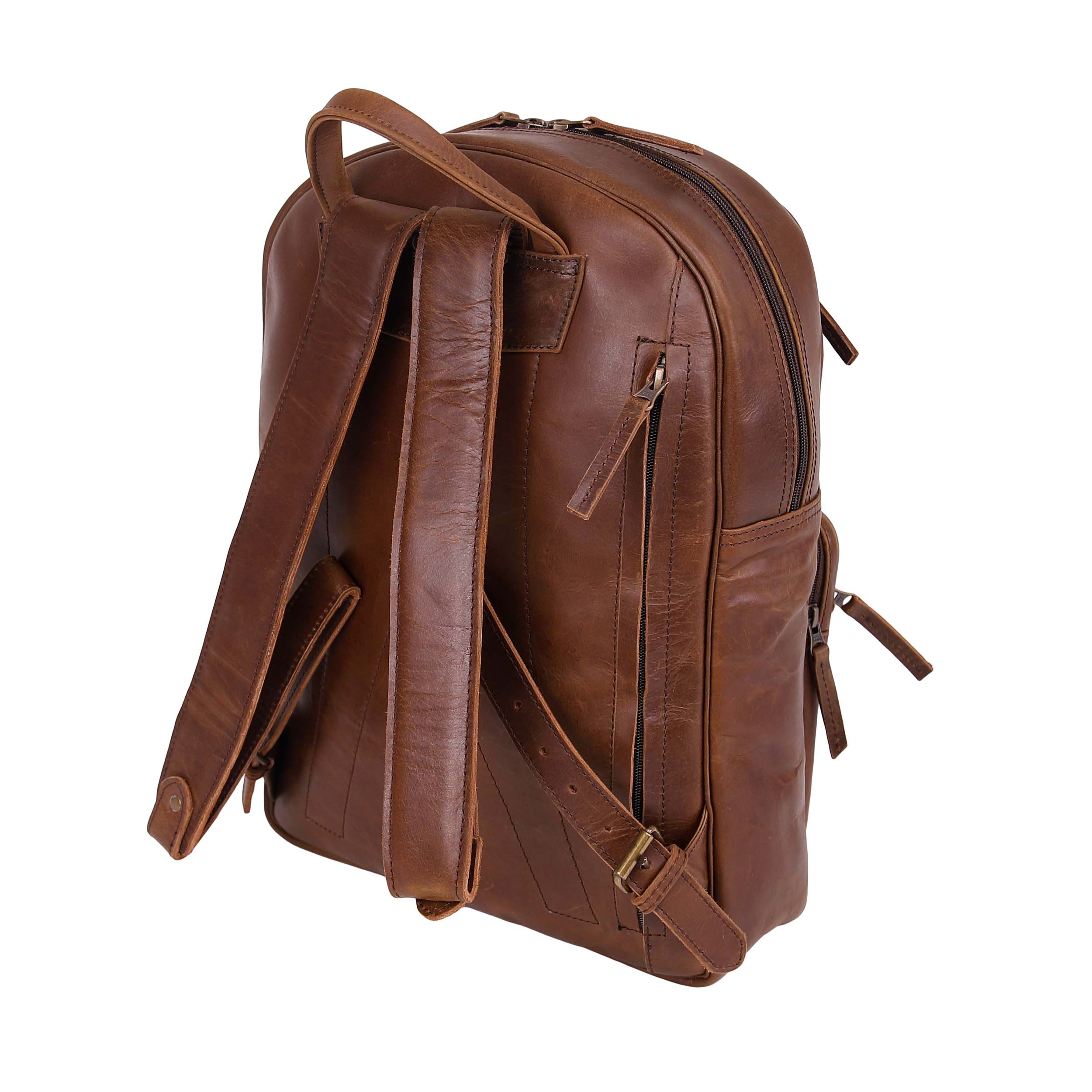 Leather Backpack 8893 - Medium Brown