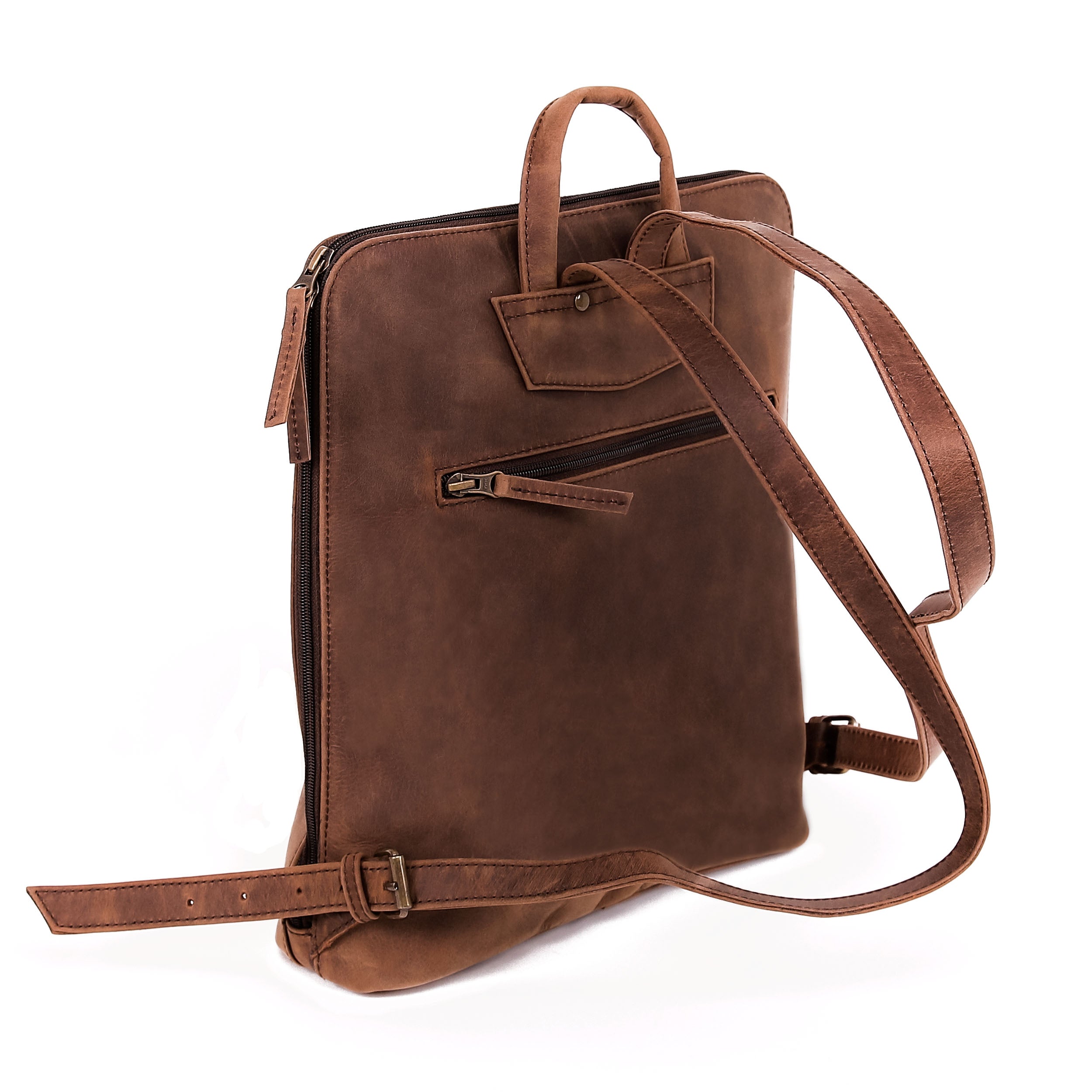 Leather Backpack 8895 - Medium Brown