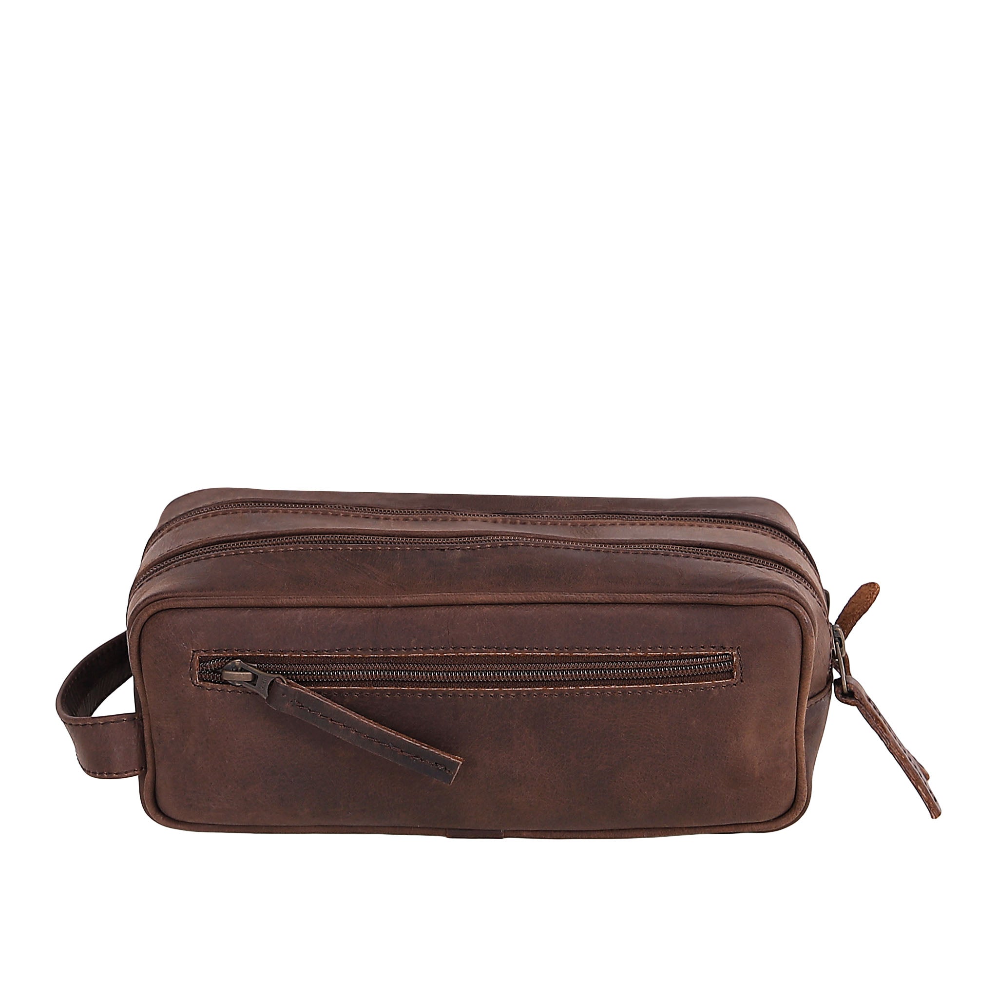 Leather Wash Bag 6662 - Dark Brown