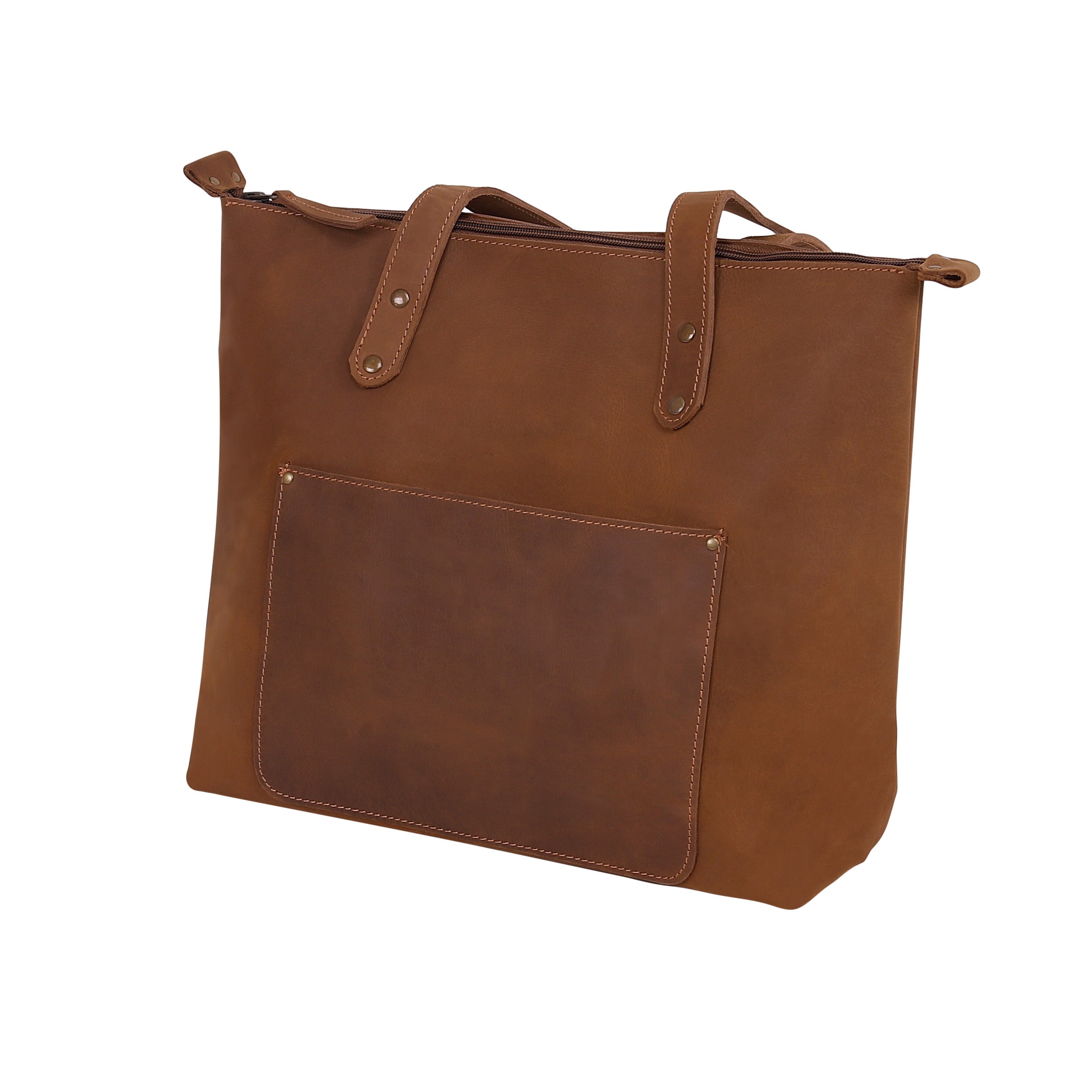 Leather Tote Bag 9912 - Light Brown