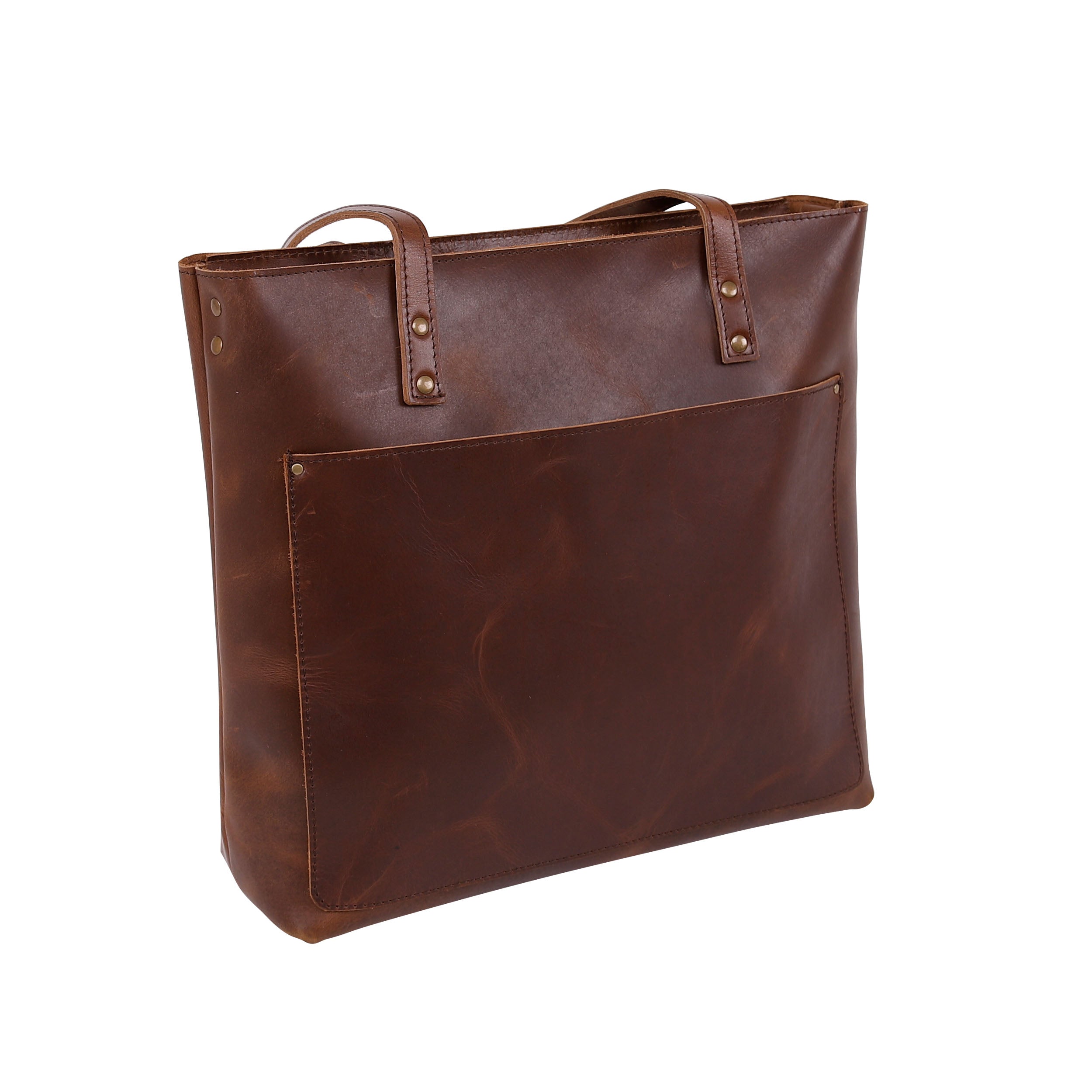 Leather Tote Bag 9916 - Medium Brown