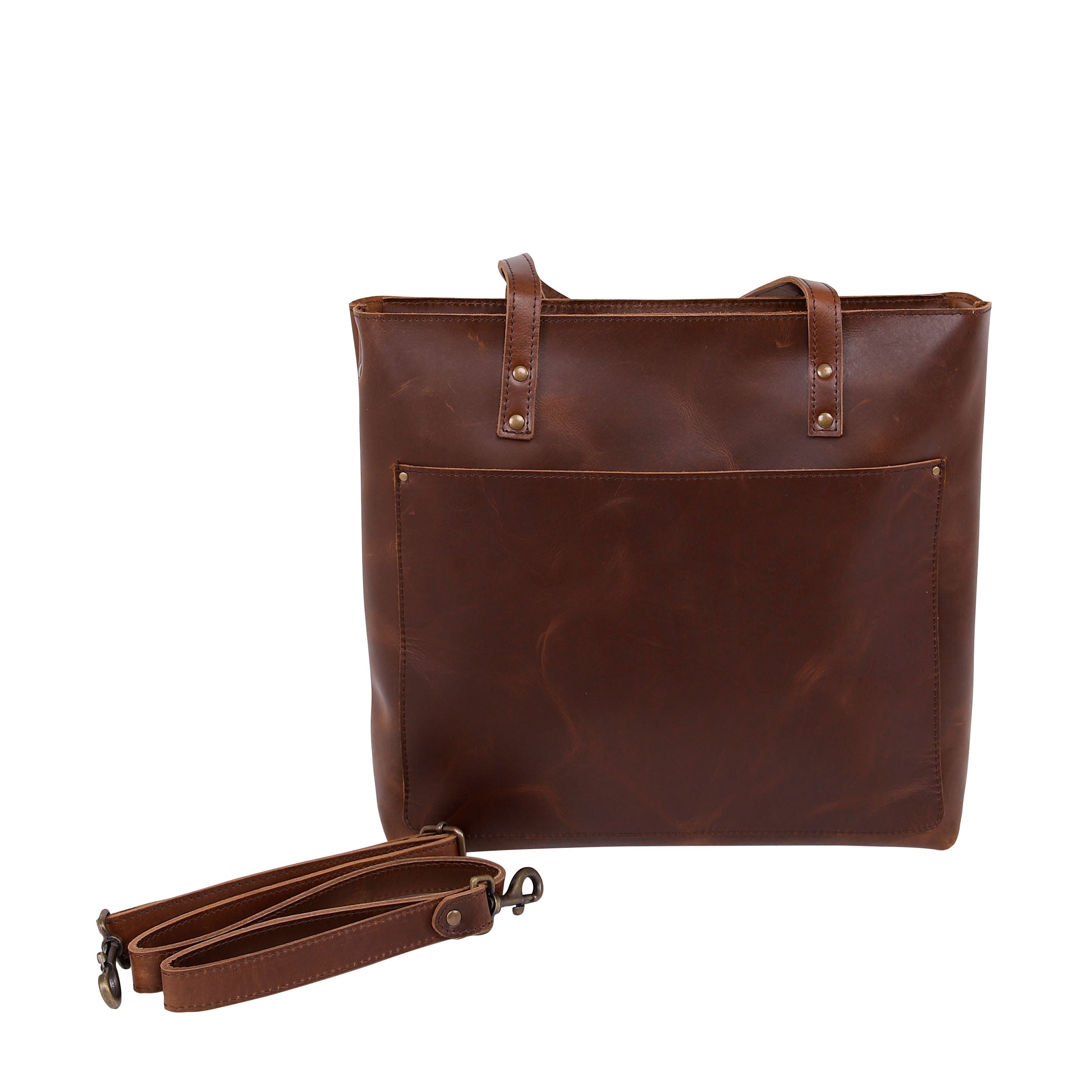 Leather Tote Bag 9916 - Medium Brown