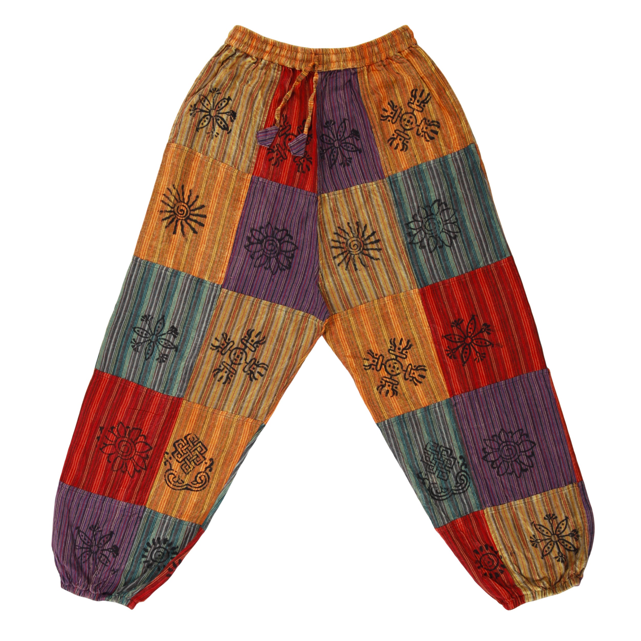 Patchwork Cotton Harem Pants - Orange