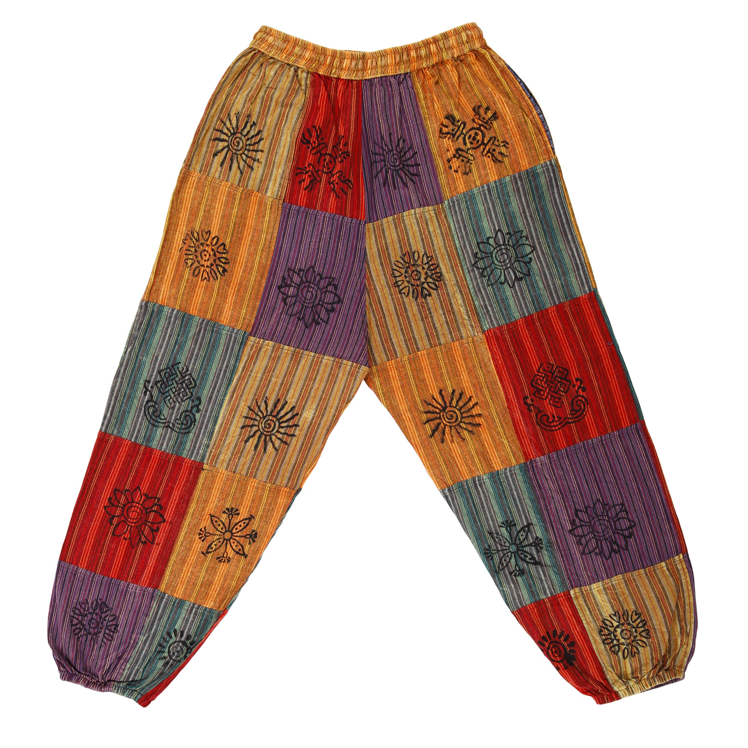 Patchwork Cotton Harem Pants - Orange