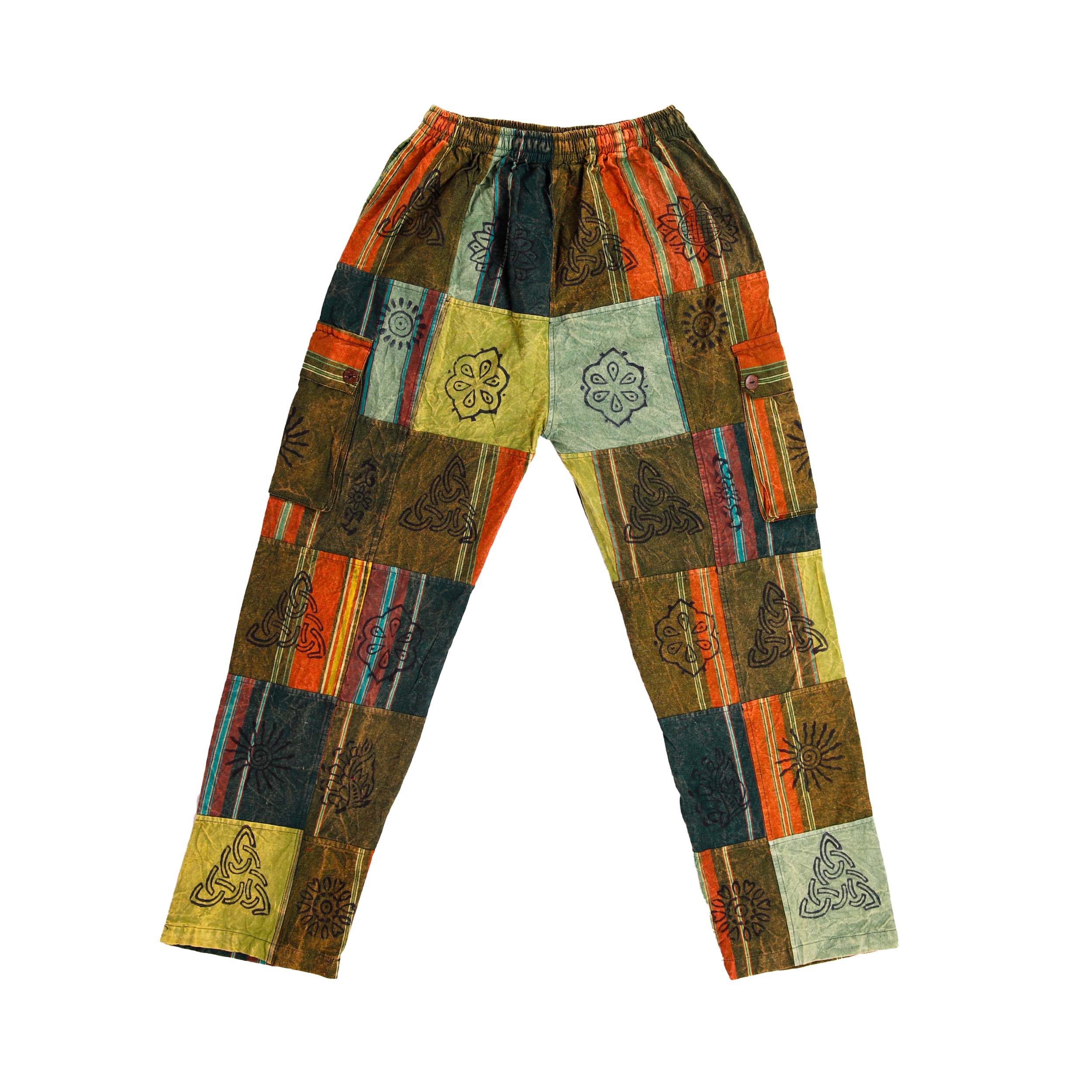 Patchwork Graphic Printed Cotton Trousers - Green