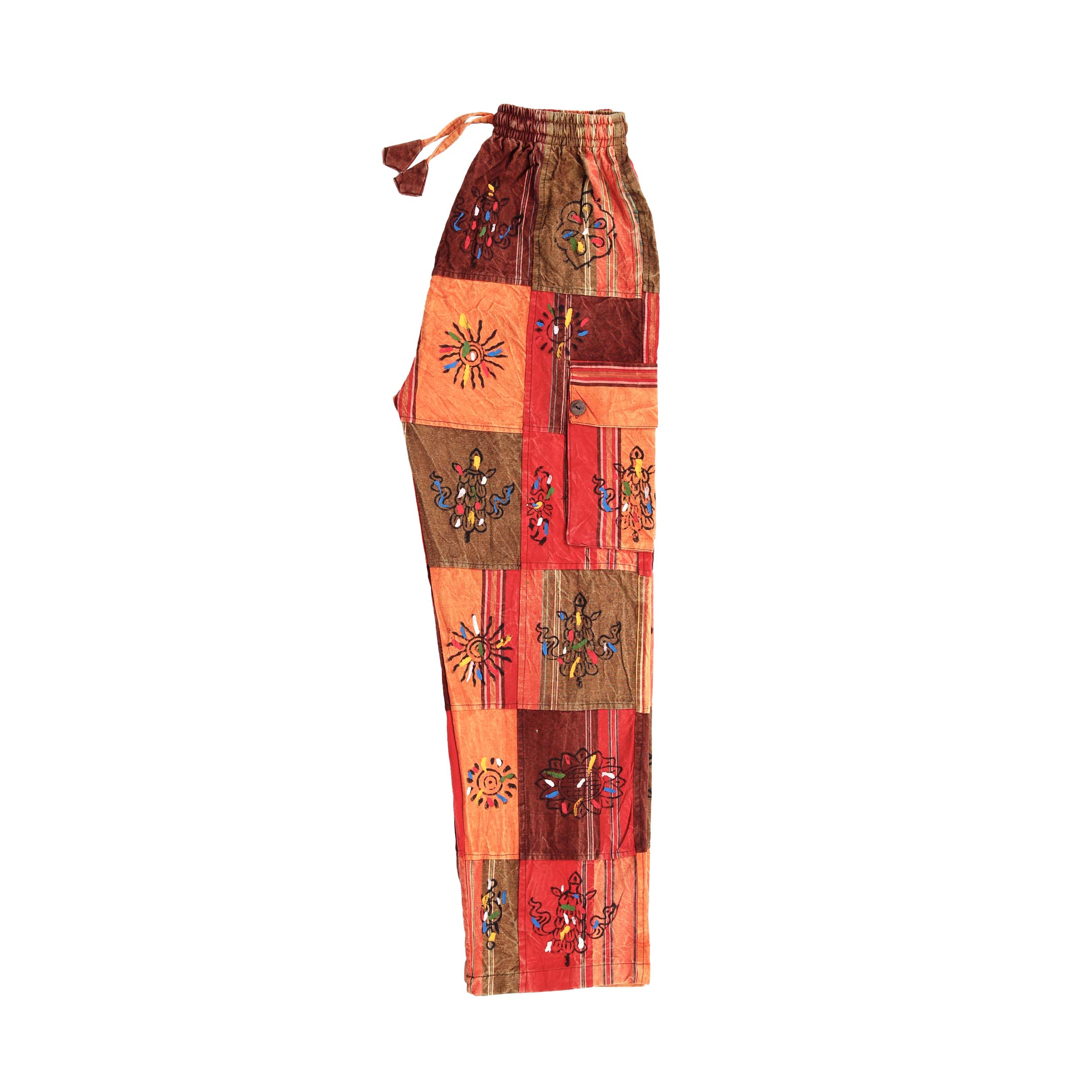 Patchwork Graphic Printed Cotton Trousers - Orange