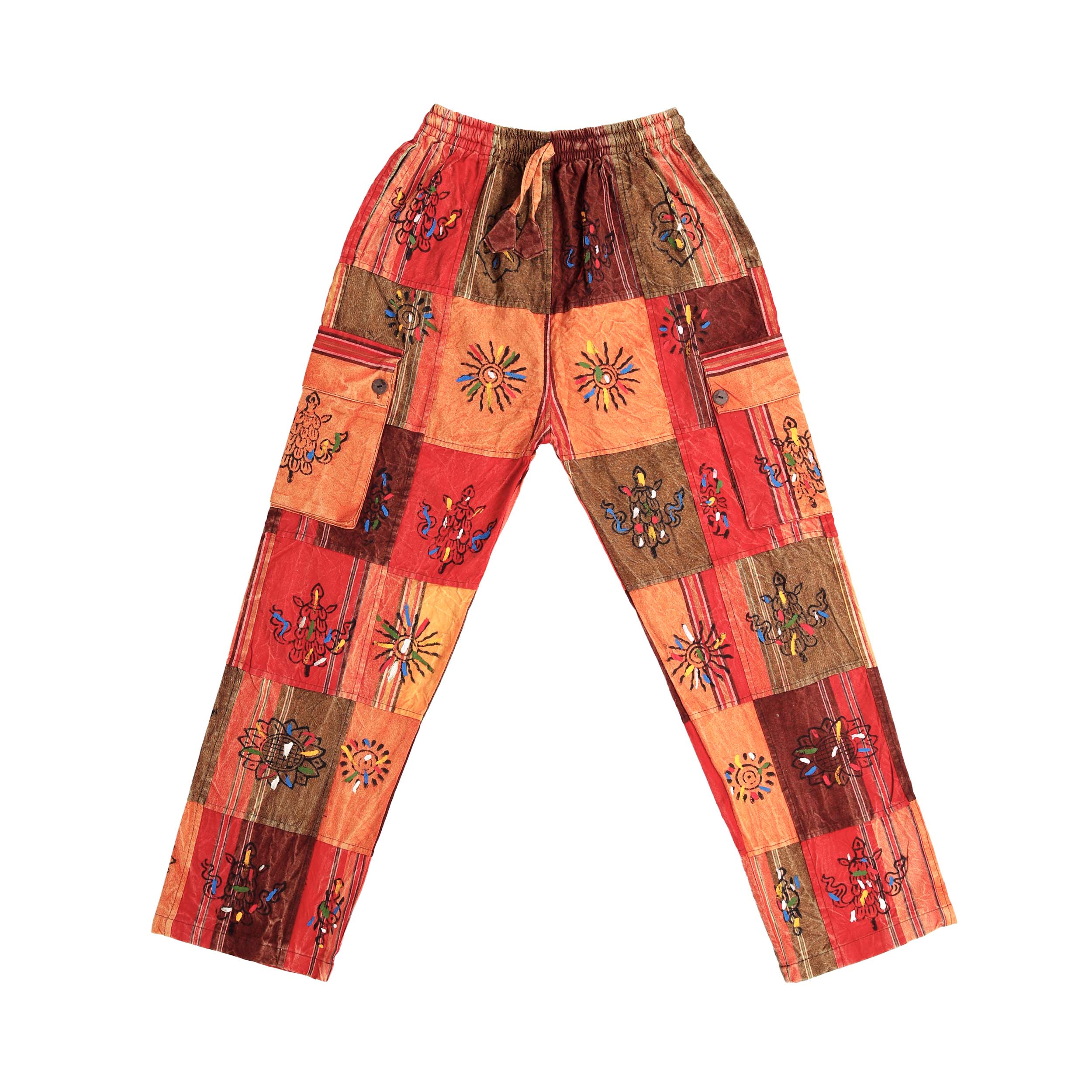 Patchwork Graphic Printed Cotton Trousers - Orange