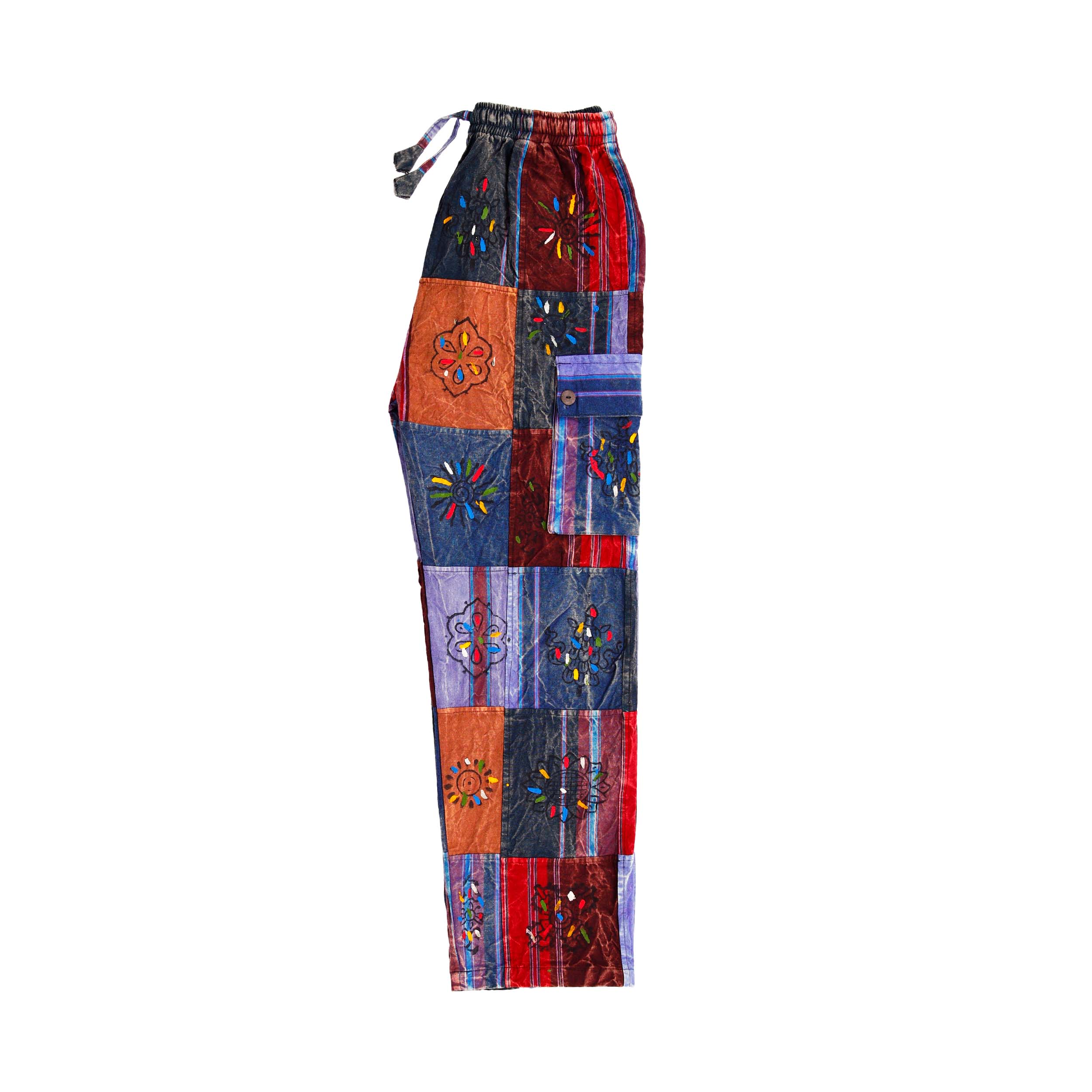 Patchwork Graphic Printed Cotton Trousers - Purple