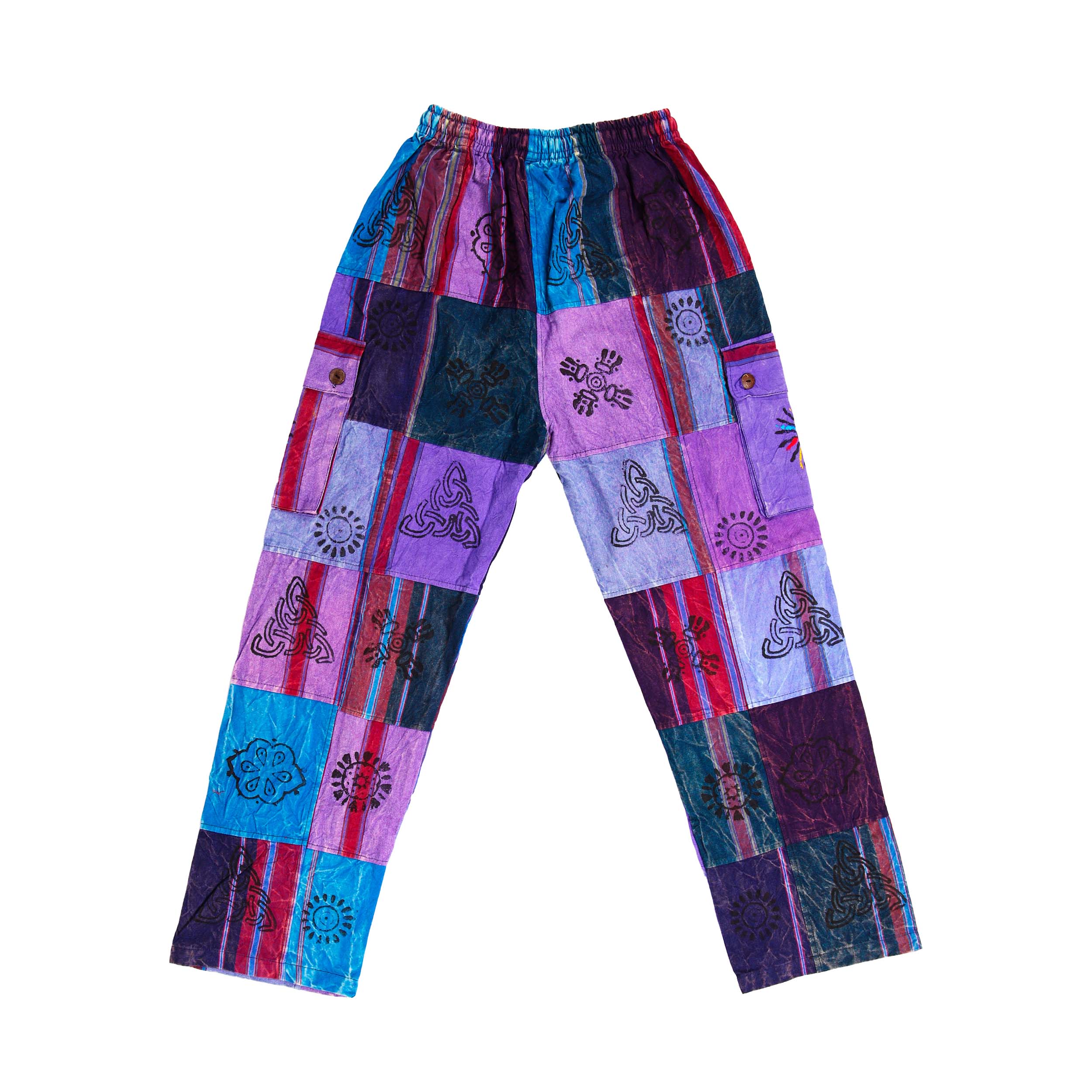 Patchwork Graphic Printed Cotton Trousers - Purple