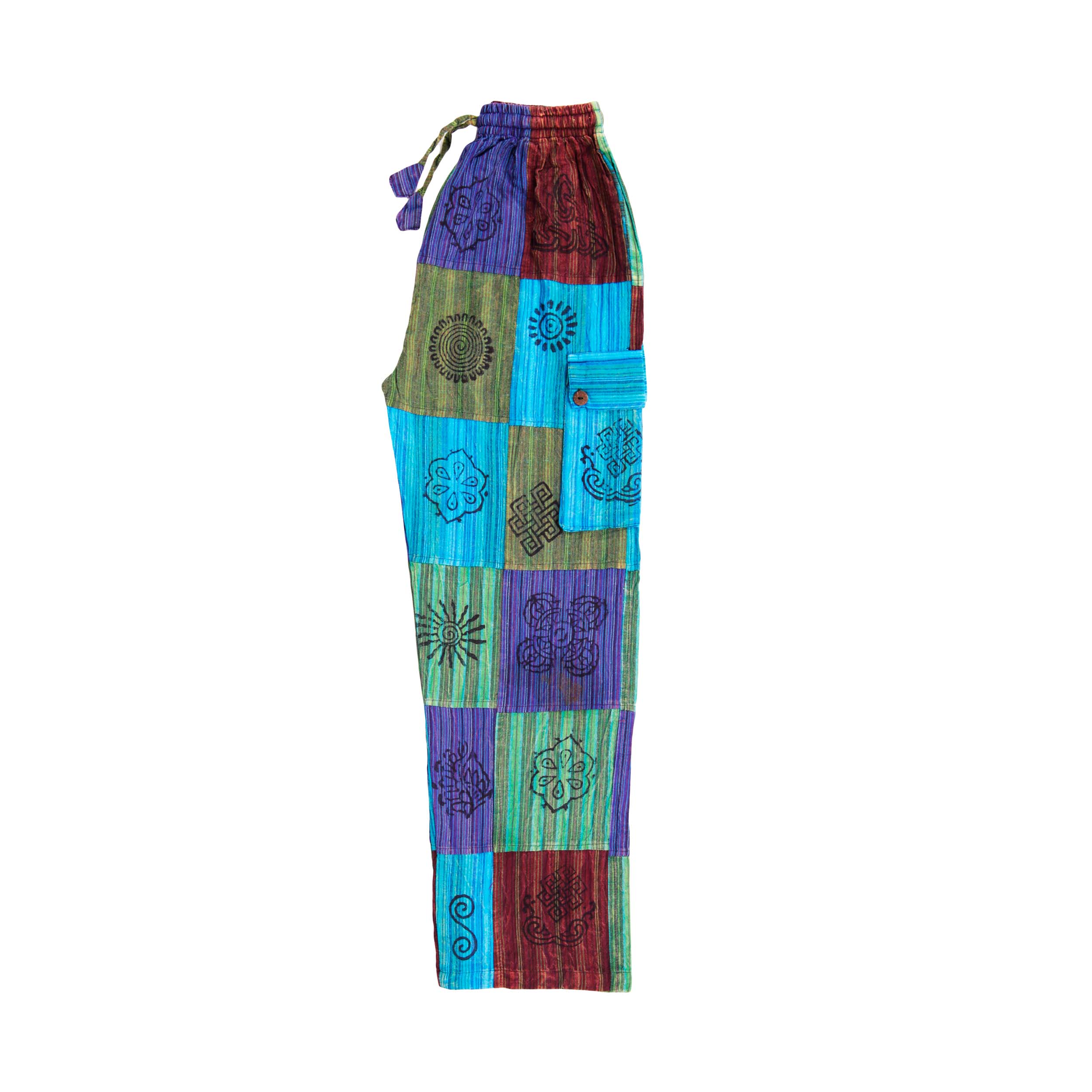 Patchwork Cotton Trousers - Turquoise