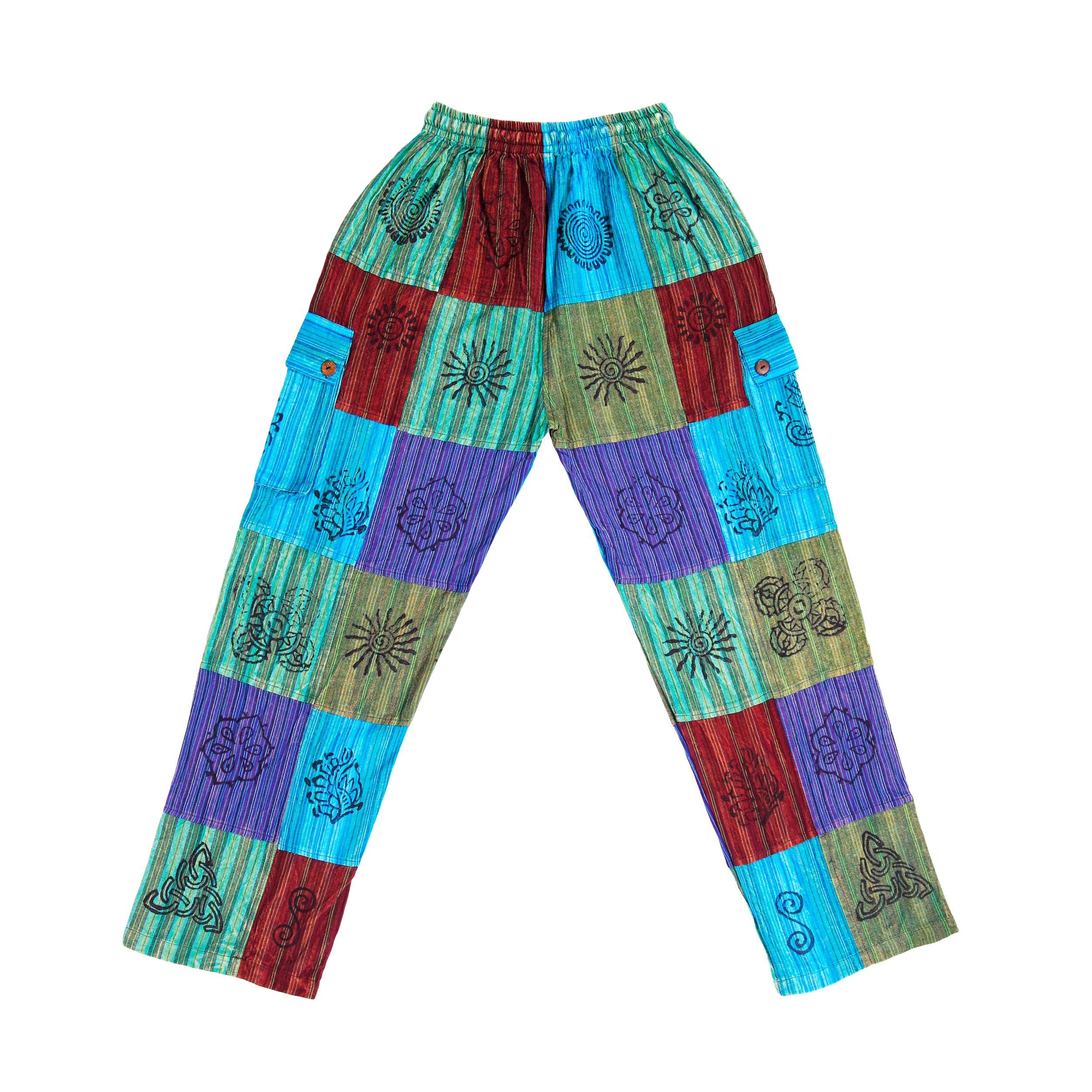 Patchwork Cotton Trousers - Turquoise