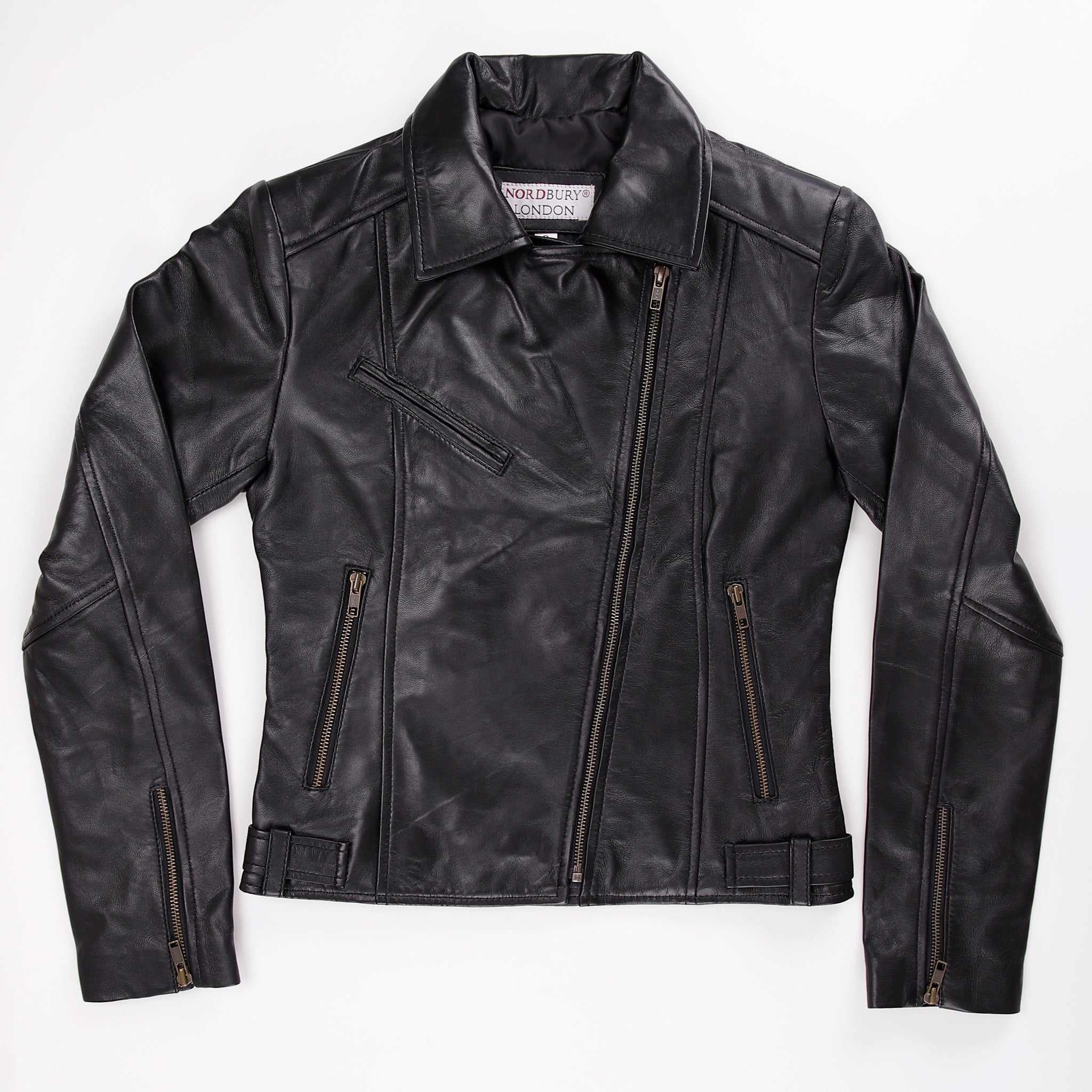 Women Soft Leather Cross Zip Biker Jacket