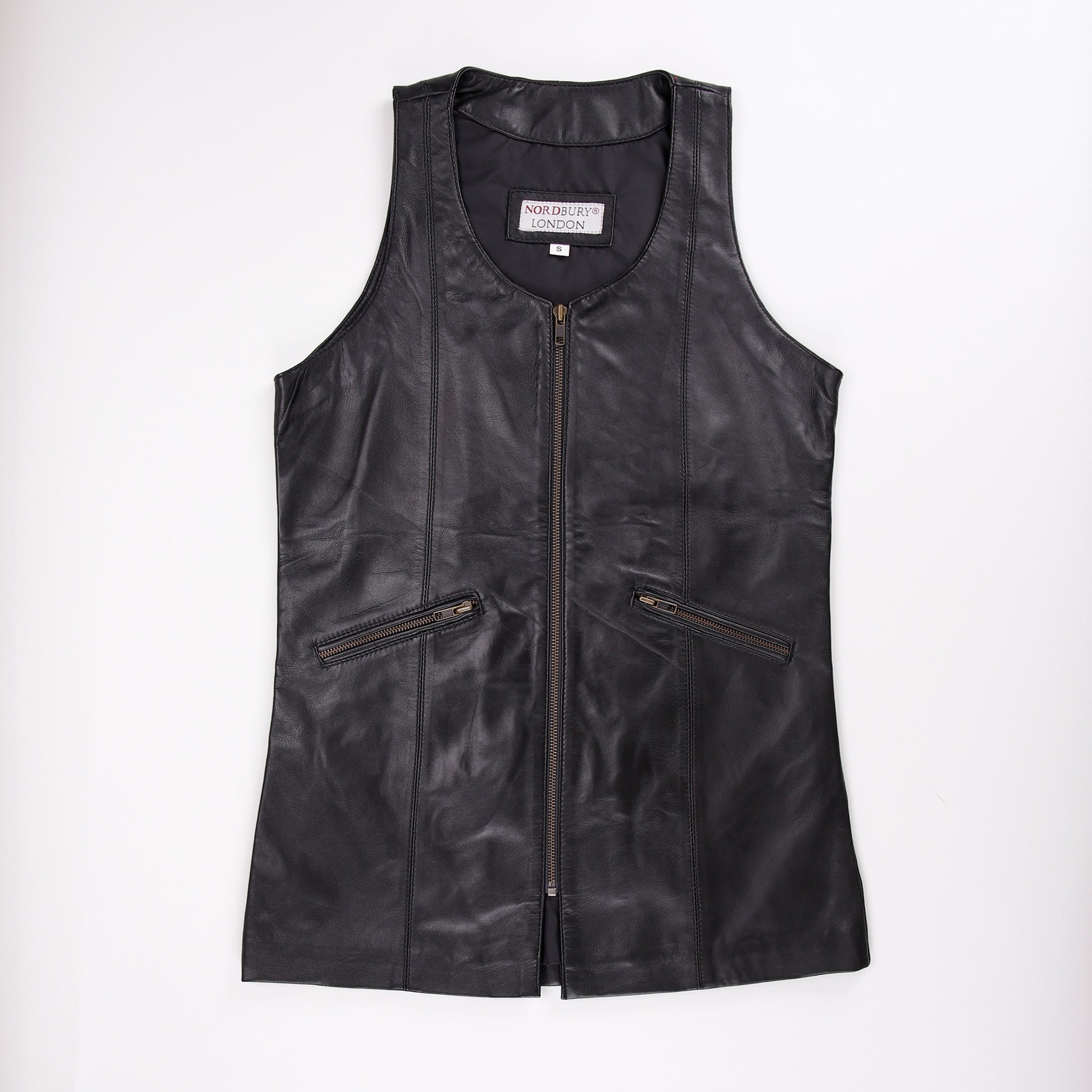 Women Leather Zip Through Pinafore Dress